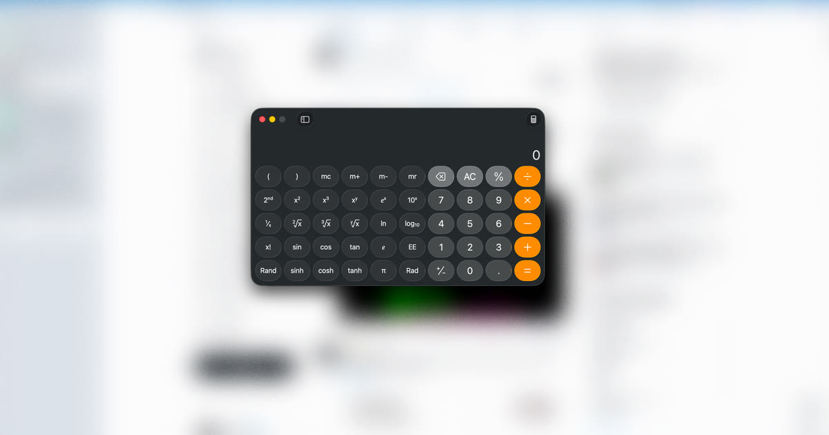 Calculator window with background heavily blurred by Veil